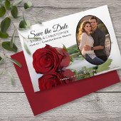 Elegant Red Rose met Oval Photo Weddenschap Save The Date