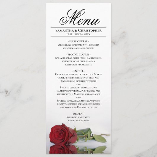 Elegant Red Rose met Reflections Wedding Menu (Voorkant)