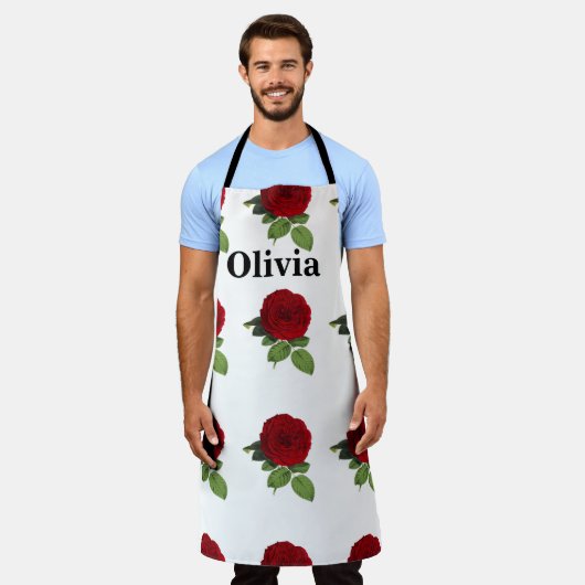 Elegant Red Rose Name Persoonlijk Schort (Gedragen)