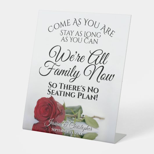 Elegant Red Rose Open Seating Weddenschap Reclamebord Met Voetstuk (Voorkant)