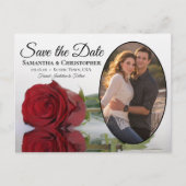 Elegant Red Rose Oval Foto Weddenschap Save the Da Aankondigingskaart (Voorkant)
