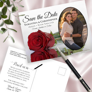 Elegant Red Rose Oval Foto Weddenschap Save the Da Aankondigingskaart