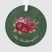 Elegant Red Rose over Green Velvet Kerstmis Ornament (achterkant)