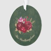 Elegant Red Rose over Green Velvet Kerstmis Ornament (voorkant)