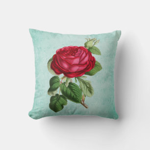 Elegant Red Rose over  Mint Green Background Kussen