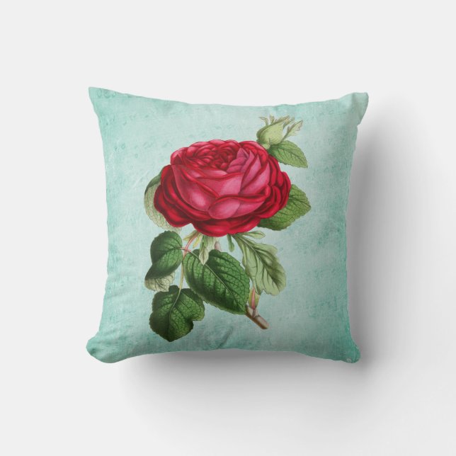 Elegant Red Rose over  Mint Green Background Kussen (Voorkant)