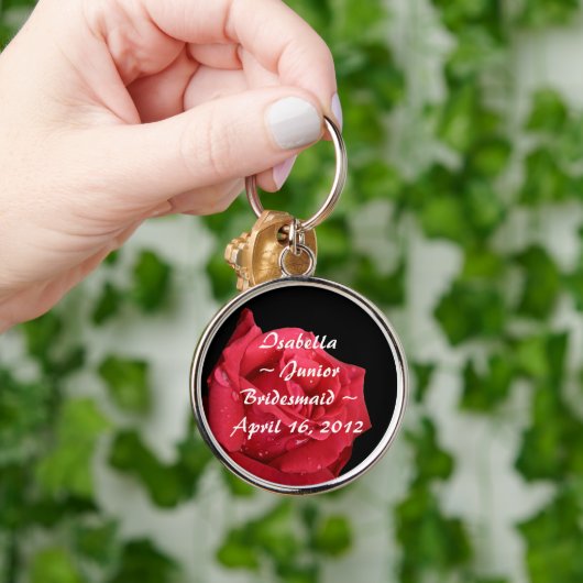 Elegant Red Rose Personalized Junior Bridesmaid Sleutelhanger (Hand)