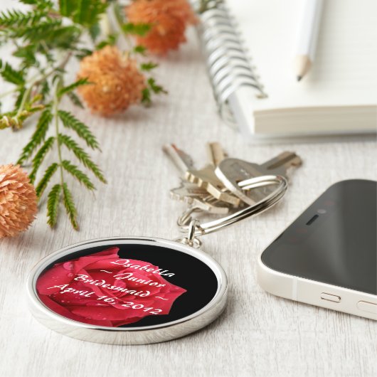 Elegant Red Rose Personalized Junior Bridesmaid Sleutelhanger (Zijkant)