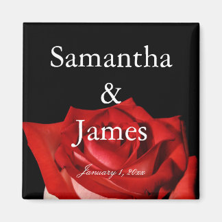 Elegant Red Rose Personalized Wedding Magneet