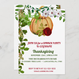 Elegant Red Rose Pumpkin Thanksgiving Dinner Kaart
