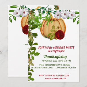 Elegant Red Rose Pumpkin Thanksgiving Dinner Kaart