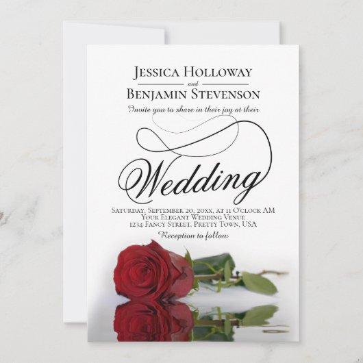 Elegant Red Rose Reflection Romantic Wedding Kaart (Voorkant)