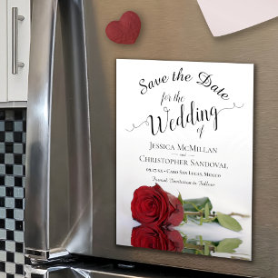 Elegant Red Rose Reflections Wedding Save the Date Magnetische Uitnodiging