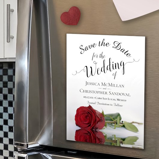 Elegant Red Rose Reflections Wedding Save the Date Magnetische Uitnodiging