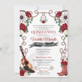 Elegant Red Rose Rustic Mariachi Charro Quinceanos Kaart (Voorkant)