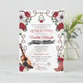 Elegant Red Rose Rustic Mariachi Charro Quinceanos Kaart (Staand voorkant)
