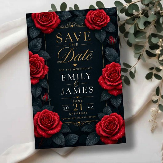 Elegant Red Rose Save The Date
