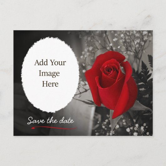 Elegant Red Rose Save the Date Foto Aankondigingskaart (Voorkant)