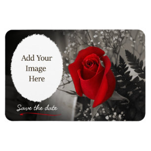 Elegant Red Rose Save the Date Oval Opening Magneet
