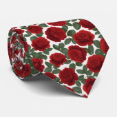 Elegant Red Rose Seamless Floral Pattern Stropdas (Opgerold)