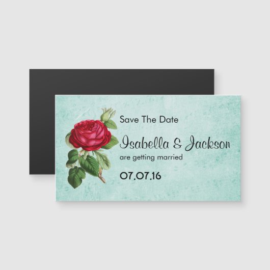 Elegant Red Rose sparen de datum (Voorkant / Achterkant)