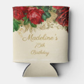 Elegant  Red Rose Tan 75th Any Age Birthday Blikjeskoeler (Voorkant)