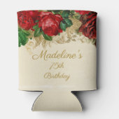 Elegant  Red Rose Tan 75th Any Age Birthday Blikjeskoeler (Achterkant)