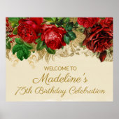 Elegant  Red Rose Tan 75th Any Age Birthday Poster (Voorkant)