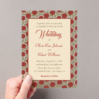 Elegant Red Rose Wedding Acryl Uitnodigingen