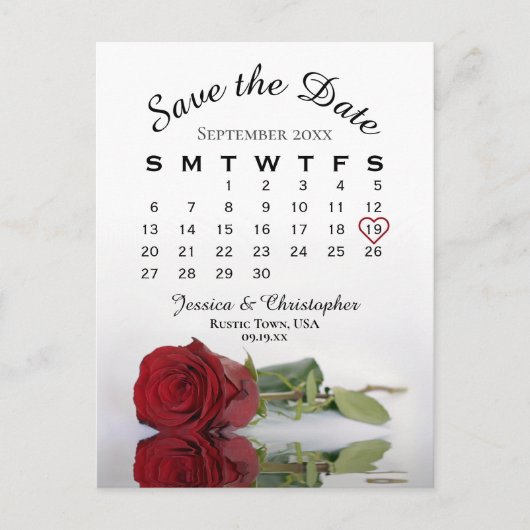 Elegant Red Rose Wedding Calendar Save the Date Aankondigingskaart (Voorkant)