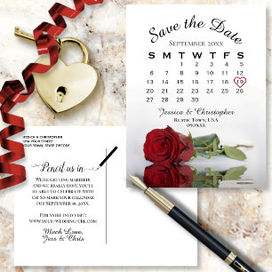 Elegant Red Rose Wedding Calendar Save the Date Aankondigingskaart