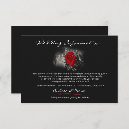 Elegant Red Rose Wedding Info Enclosure Kaart (Voorkant / Achterkant)