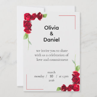 Elegant Red Rose Wedding Invitation Kaart
