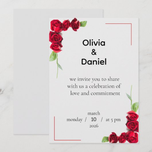 Elegant Red Rose Wedding Invitation Kaart (Voorkant / Achterkant)