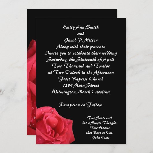 Elegant Red Rose Wedding Invitations Kaart (Voorkant / Achterkant)