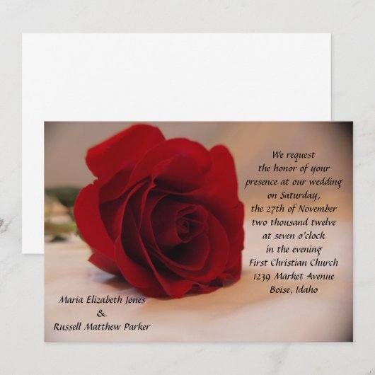 Elegant Red Rose Wedding Kaart (Voorkant / Achterkant)