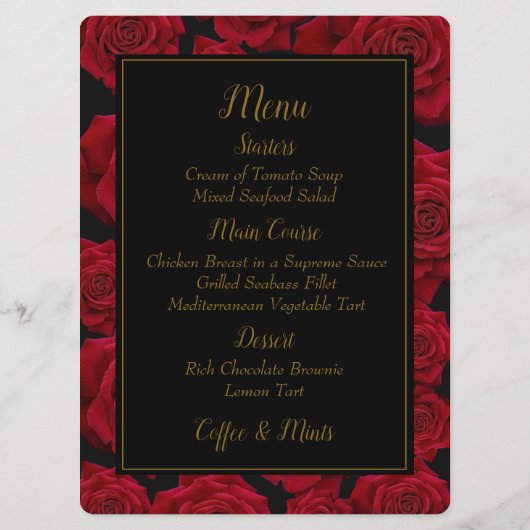 Elegant Red Rose - Wedding Menu (Achterkant)
