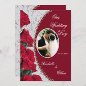 Elegant Red Rose Wedding Photo Invitting Kaart (Voorkant / Achterkant)