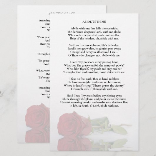 Elegant Red Rose Wedding Program Insert - Half - H (Voorkant / Achterkant)