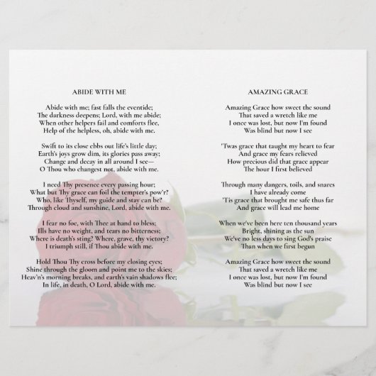 Elegant Red Rose Wedding Program Insert - Volledig (Voorkant)