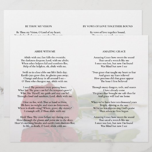 Elegant Red Rose Wedding Program Insert - Volledig (Voorkant / Achterkant)