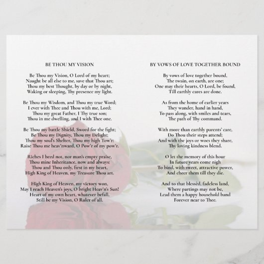 Elegant Red Rose Wedding Program Insert - Volledig (Achterkant)
