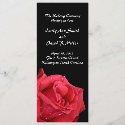 Elegant Red Rose Wedding Programs Programmakaart (Voorkant)