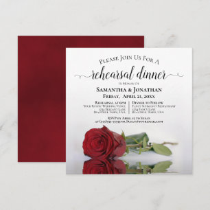 Elegant Red Rose Wedding Rehearsal & Dinner Kaart
