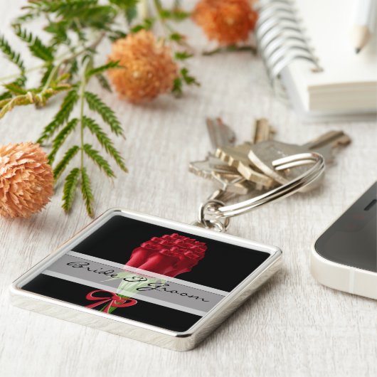 Elegant Red Rose Wedding Sleutelhanger (Zijkant)