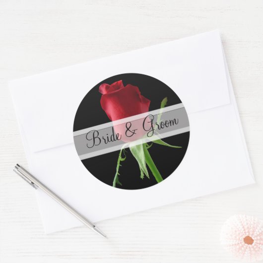 Elegant Red Rose Wedding Stickers (Envelop)