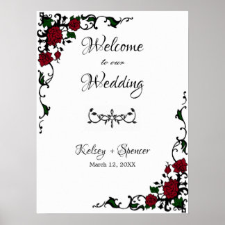 Elegant Red Rose Welcome Sign Poster