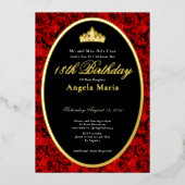 Elegant Red Roses 18th Birthday Debut Gold Folie Uitnodiging (Voorkant)