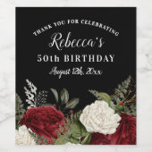 Elegant Red Roses 50th Birthday Hartelijk dank Wijn Etiket (Enkel label)