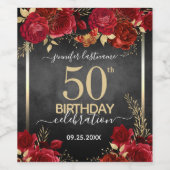 Elegant Red Roses 50th Birthday Wijn Etiket (Enkel label)